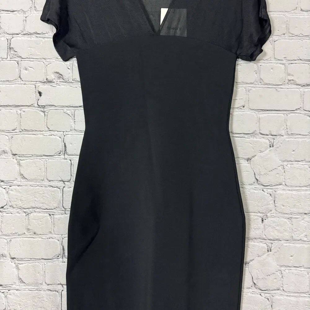 NWT Theory Kimono Illusion Fitted Dress in Black Glossed Women Size Small S LBD - Picture 7 of 16